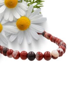 Colier din Jasp Rosu, bila slefuita de 6 mm si accesorii metalice (nu contin Nichel).