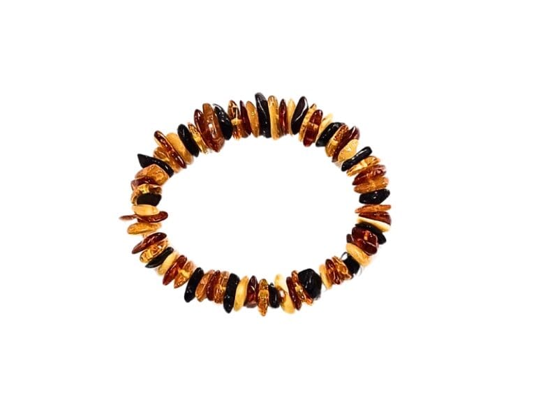 Bratara Chihlimbar (Ambra) MiX Feliute, insirata pe elastic, forma feliute freeform slefuite de aprox. 1-1.5 cm. Marime M, aprox 18 cm